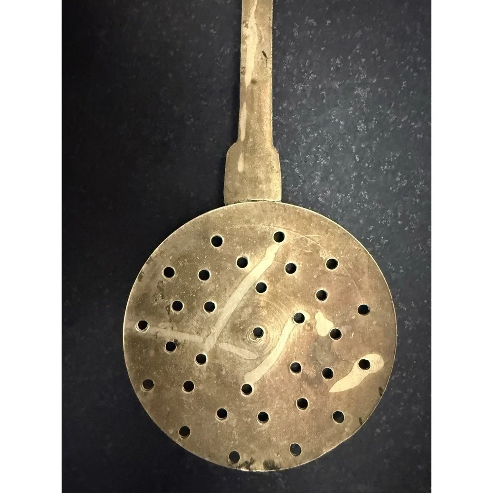 Antique Hand Forged Brass Serving Spoon Skimmer Strainer Utensils Set of 2